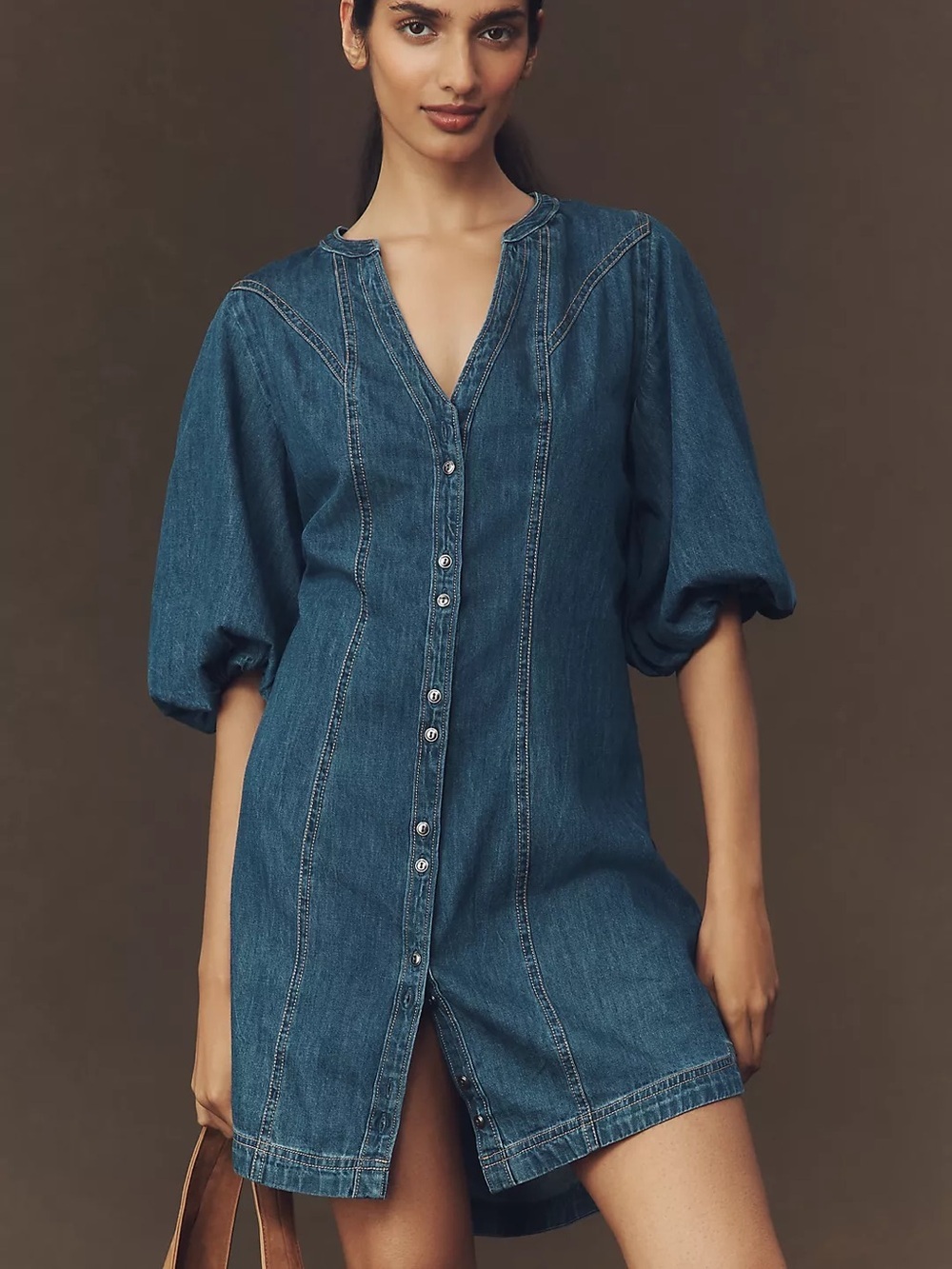 Pilcro by Anthropologie Puff-Sleeve Denim Shirt Dress
